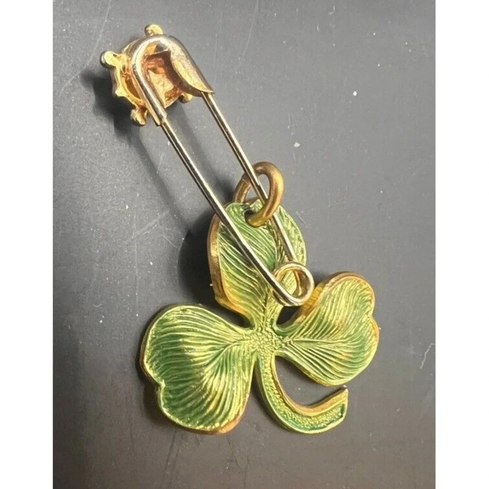 3 Leaf Clover & Turtle Brooch Pin Irish St Patrick Patty's Day Green & Gold Tone